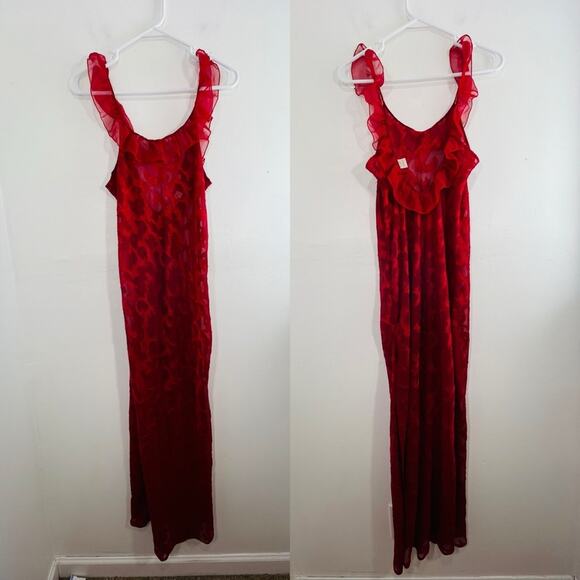 VTG Victoria’s Secret Red Lace Low Back Ruffle Maxi Dress Gold Label Small - Picture 1 of 11
